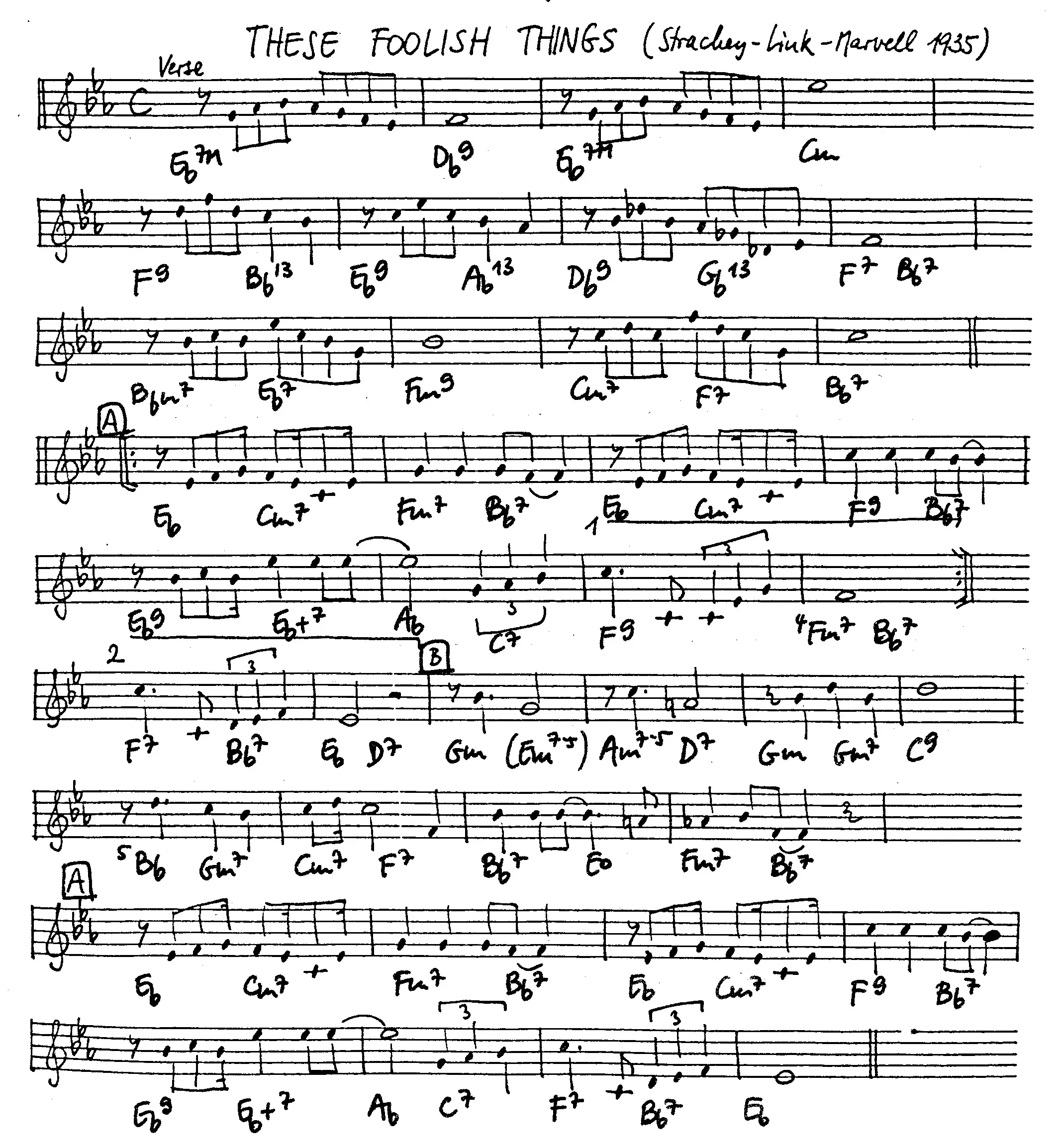 these foolish things free jazz leadsheet - Courtesy of the Jungle Jazz Band